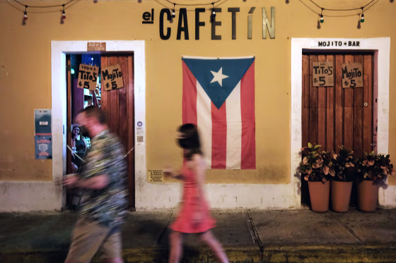 People enjoy an evening in Old San Juan on March 20, 2021 in Puerto Rico.