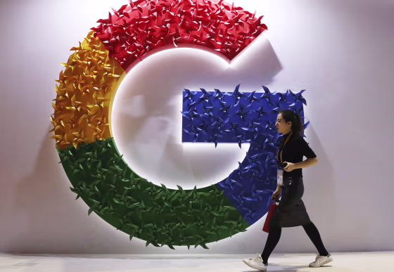 A Google logo at the China International Import Expo in Shanghai.