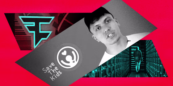 Illustration of suspended FaZe Clan member, Frazier “Kay” Khattri, the FaZe Clan logo and a cryptocurrency mine.