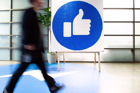 Image: A Facebook employee at Facebook's corporate headquarters campus in Menlo Park, Calif., on Oct. 23, 2019.