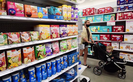 Image: Teething products for developing babies are displayed on shelves at a Target department store in Hollywood, Calif. on Sept. 2, 2021.