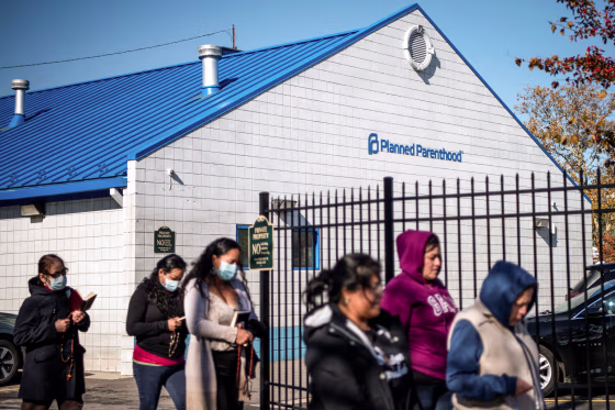 Image: Local churchgoers pray outside of a Planned Parenthood location in Columbus, Ohio, on Nov. 12, 2021