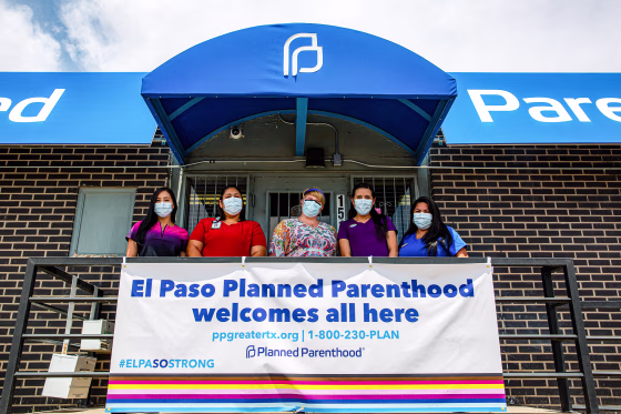 Miranda Aguirre, far right, stands with staff at the Planned Parenthood in El Paso, Texas.