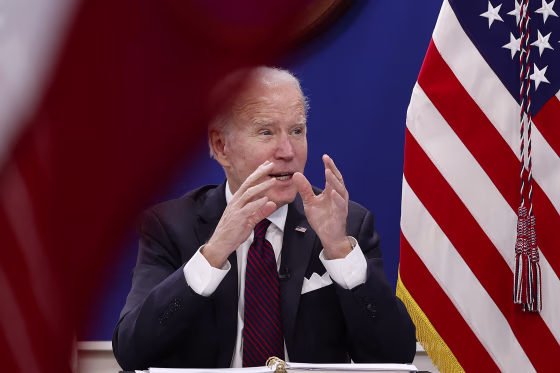Image: President Joe Biden during a meeting at the Eisenhower Executive Office Building of the White House on Jan. 20, 2022.