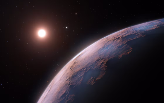 This artist’s impression shows a close-up view of Proxima d, a planet candidate recently found orbiting the red dwarf star Proxima Centauri, the closest star to the Solar System.