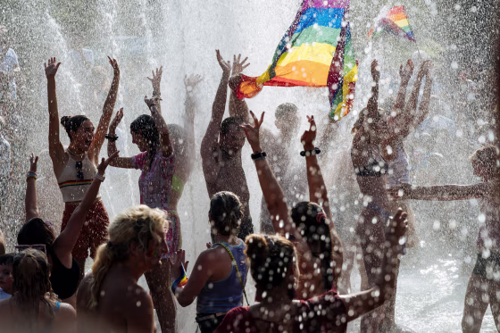 Image: People celebrate in Washington Square Park during New York City's Pride Parade on June 27, 2021.
