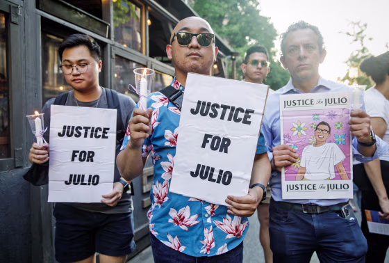 A vigil in New York commemorates Julio Ramirez on June 8, 2022.