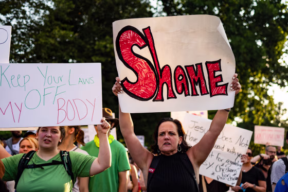 Abortion rights demonstrators protest outside the Supreme Court on June 25, 2022.