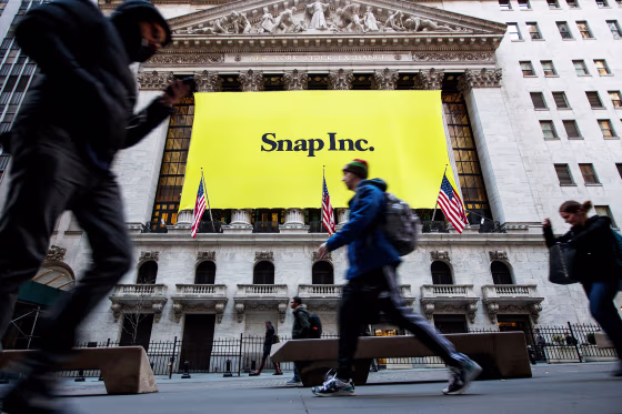 Signage for Snap Inc. at the New York Stock Exchange