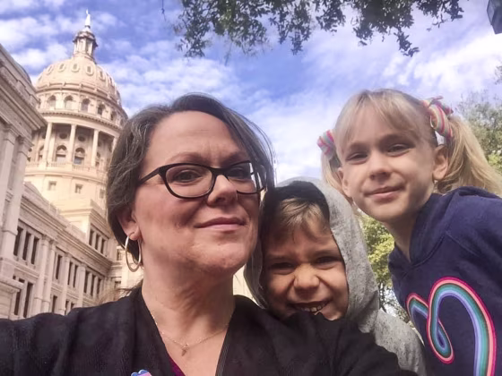 Image: From left; Kimberly and her children Kaleb and Kai.