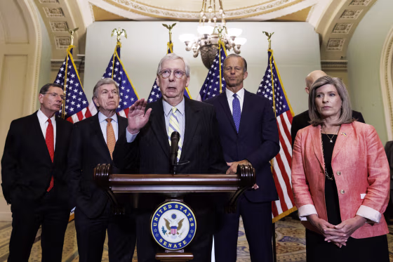 Image: Senate Minority Leader Mitch McConnell at a news conference following the weekly Republican caucus luncheon at the Capitol on  June 22, 2022.