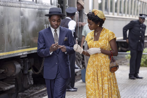 Jalyn Hall as Emmett Till and Danielle Deadwyler as Mamie Till Bradley in "Till."
