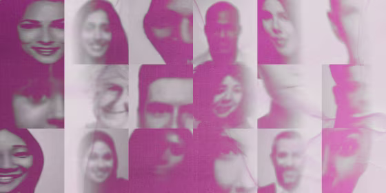 Photo illustration of warped faces on scanned paper.