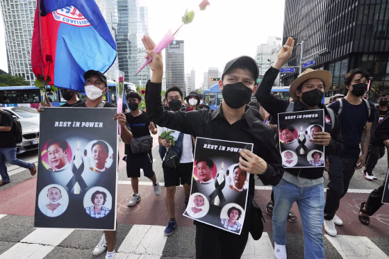 Myanmar nationals living in South Korea march