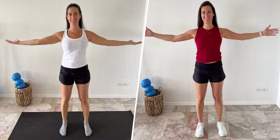 Comparing my before picture (left) and after photo (right) shows an improvement in muscle definition after two weeks.