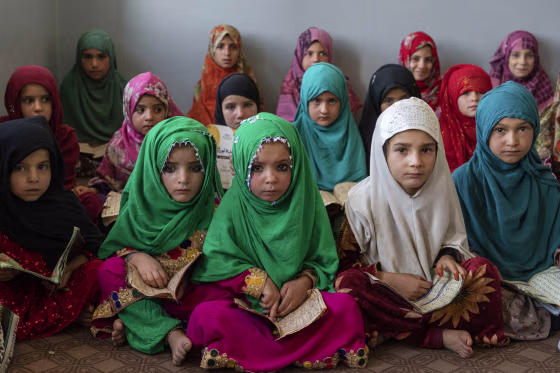 Afghan girls read the Quran in the Noor Mosque outside Kabul this month.