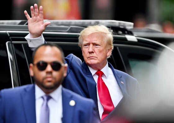 Donald Trump leaves Trump Tower to meet with New York Attorney General Letitia James for a civil investigation on August 10 in New York City.