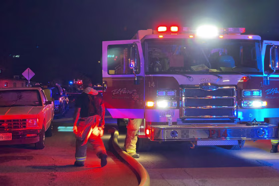 Fire crews respond to a train derailment in El Paso, Texas on Aug. 29, 2022.