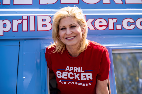 Republican House candidate April Becker in Las Vegas on May 29, 2022.