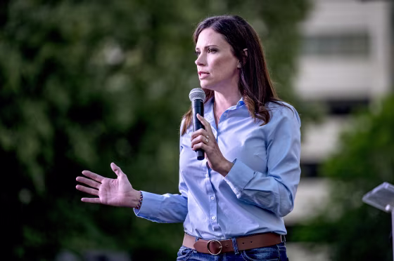 Republican gubernatorial candidate Tudor Dixon speaks in Lansing, Mich., on Aug. 27, 2022.