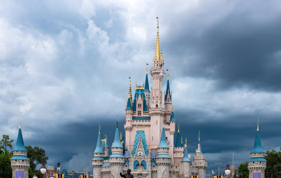The Cinderella Castle during an overcast day is seen in the Walt Disney's Magic Kingdom theme park.