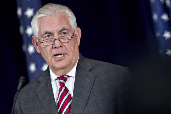 Rex Tillerson speaks during a news conference in Washington