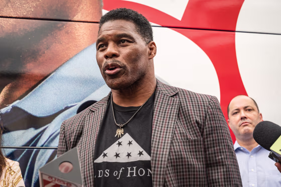 U.S. Republican Senate candidate for Georgia, Herschel Walker speaks to media at a campaign event on Sept. 9, 2022 in Gwinnett, Ga.