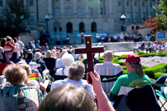 Anti-abortion activists rally on the steps of the Kentucky State Capitol