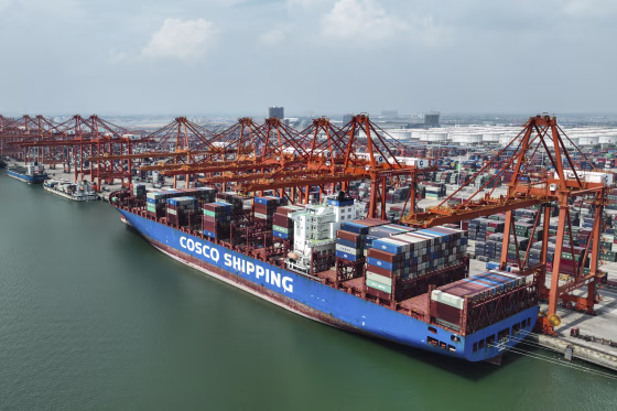 A container ship berthed at the container wharf of Qinzhou Port in southern China's Guangxi Zhuang Autonomous Region on Sept. 13, 2022.