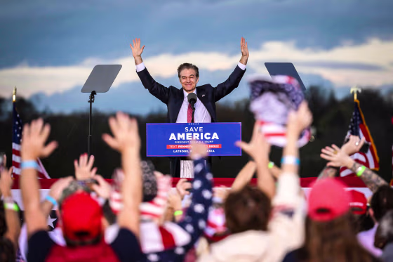Image: Republican Senatorial candidate for Pennsylvania Mehmet Oz speaks during a "Save America" rally ahead of the midterm elections in Latrobe, Pa., on Nov. 5, 2022.