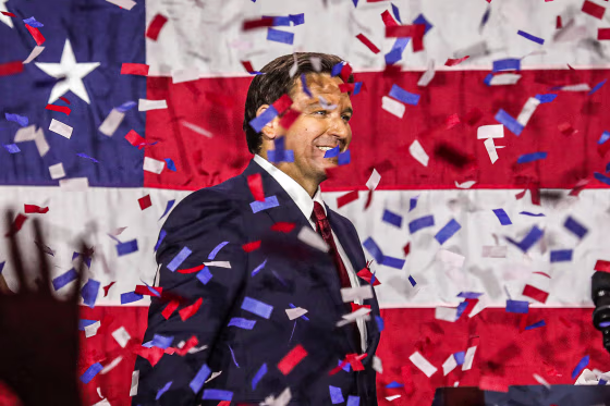 Image: Republican gubernatorial candidate for Florida Ron DeSantis walks onstage during an election night watch party at the Convention Center in Tampa, Fla., on Nov. 8, 2022.