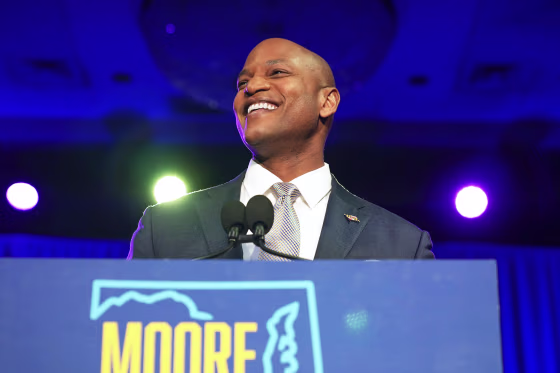 Maryland Governor-elect Wes Moore celebrates his win at an election night event