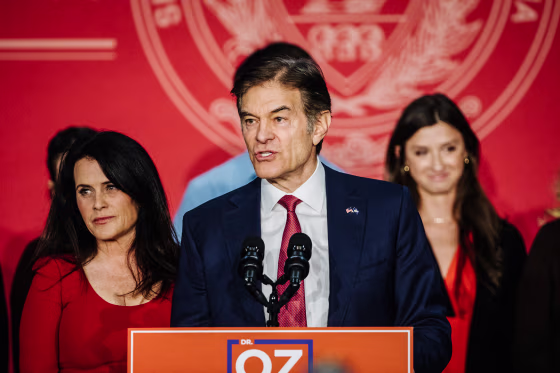Mehmet Oz, Republican Senate candidate for Pennsylvania, speaks during an election night rally in Newtown, Pa., on Nov. 8, 2022.