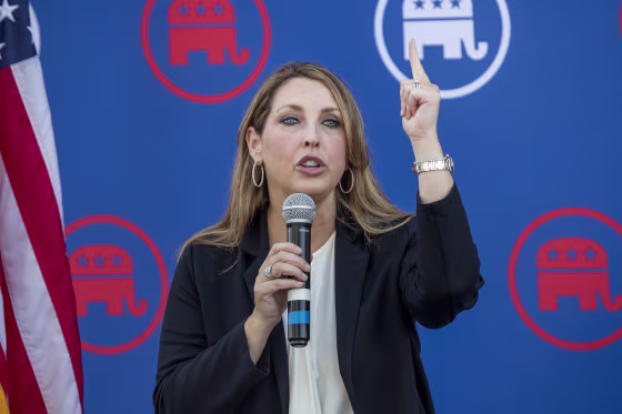 Republican National Committee Chairman Ronna McDaniel speaks during a rally