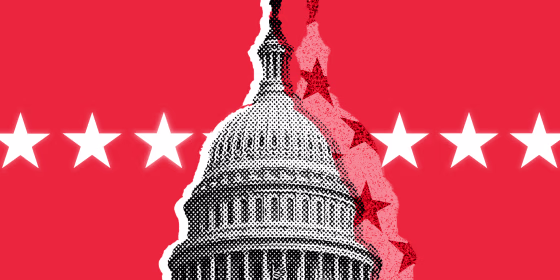Photo Illustration: The U.S. Capitol against a red background