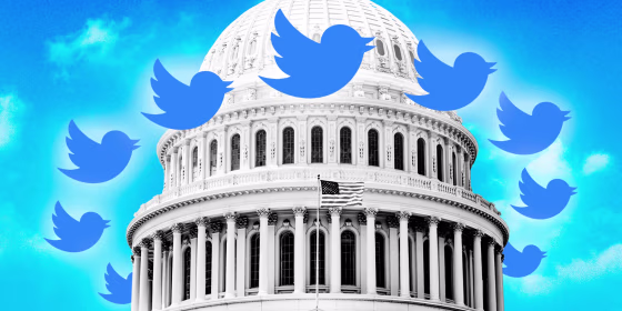 Photo Illustration: Twitter birds circle the U.S. Capitol against a blue sky