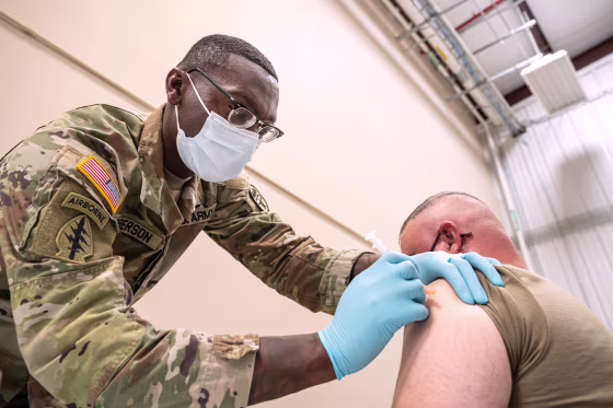 U.S. Military Members Receive COVID-19 Vaccinations At Fort Knox