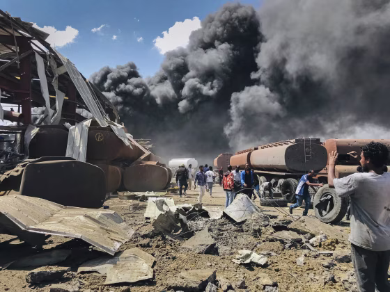 Smoke rises at the scene of an airstrike in Mekele, the capital of the Tigray region of northern Ethiopia, on Oct. 20, 2021.
