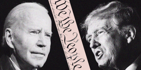 A split of Joe Biden and Donald Trump separated by the words "We the People"