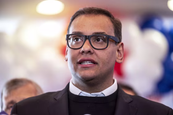 Congressman-elect George Santos speaks during a press conference