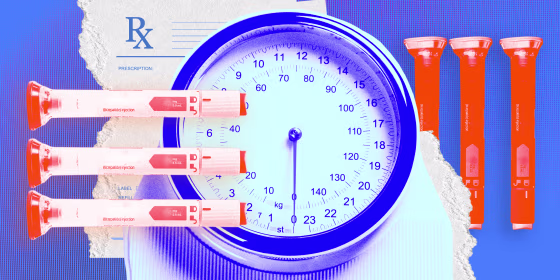 Photo Illustration: A scale, RX pad, and diabetes injectables.