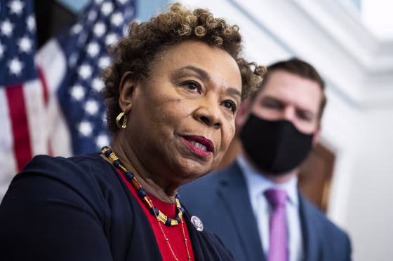 Reps. Barbara Lee, D-Calif., at the Capitol on Feb. 23, 2022.