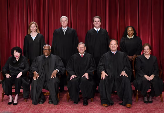 Supreme Court Justices Amy Coney Barrett, Neil Gorsuch, Brett Kavanaugh, Ketanji Brown Jackson, Sonia Sotomayor, Clarence Thomas, Chief Justice John Roberts, Samuel Alito and Elena Kagan in 2022.