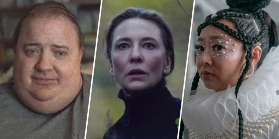 Brendan Fraser in "The Whale", Cate Blanchett in "Tar", and Stephanie Hsu in "Everything Everywhere All at Once".