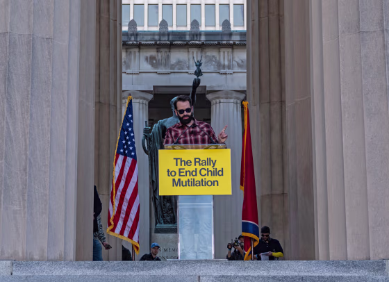 Matthew Walsh, a commentator for the right-wing news outlet "The Daily Wire," during a rally against gender-affirming care in Nashville, Tenn., on Oct. 21, 2022. 