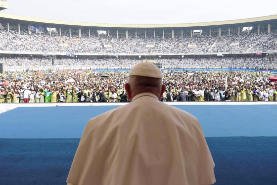 Francis is in Congo and South Sudan for a six-day trip, hoping to bring comfort and encouragement to two countries that have been riven by poverty, conflicts and what he calls a "colonialist mentality" that has exploited Africa for centuries. (AP Photo/Jerome Delay)