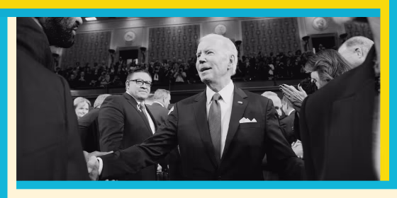 Photo illustration of President Joe Biden at the State of the Union on Tuesday.