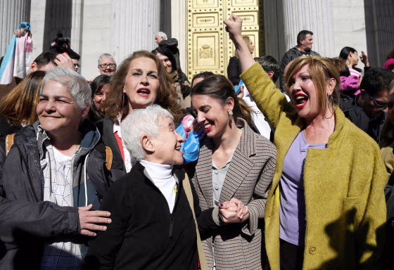 Activists and politicians celebrate in front of Spanish Congress in Madrid 