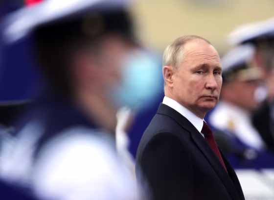 Vladimir Putin at a military parade in Saint Petersburg, Russia