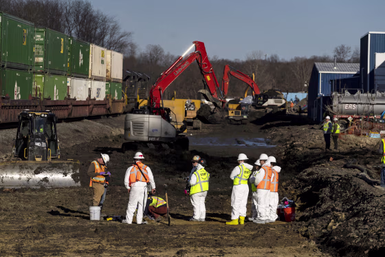 Ohio EPA and EPA contractors collect soil and air samples from the Norfolk Southern derailment site in East Palestine
